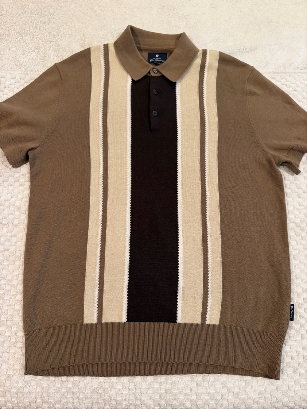 Ben Sherman Brown and Cream Stripe Polo, Size M EUC